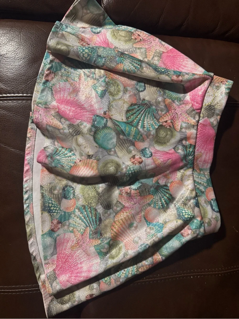 Justice Girls' Shell-Print Skort in Pink, Aqua and Gold Glitter